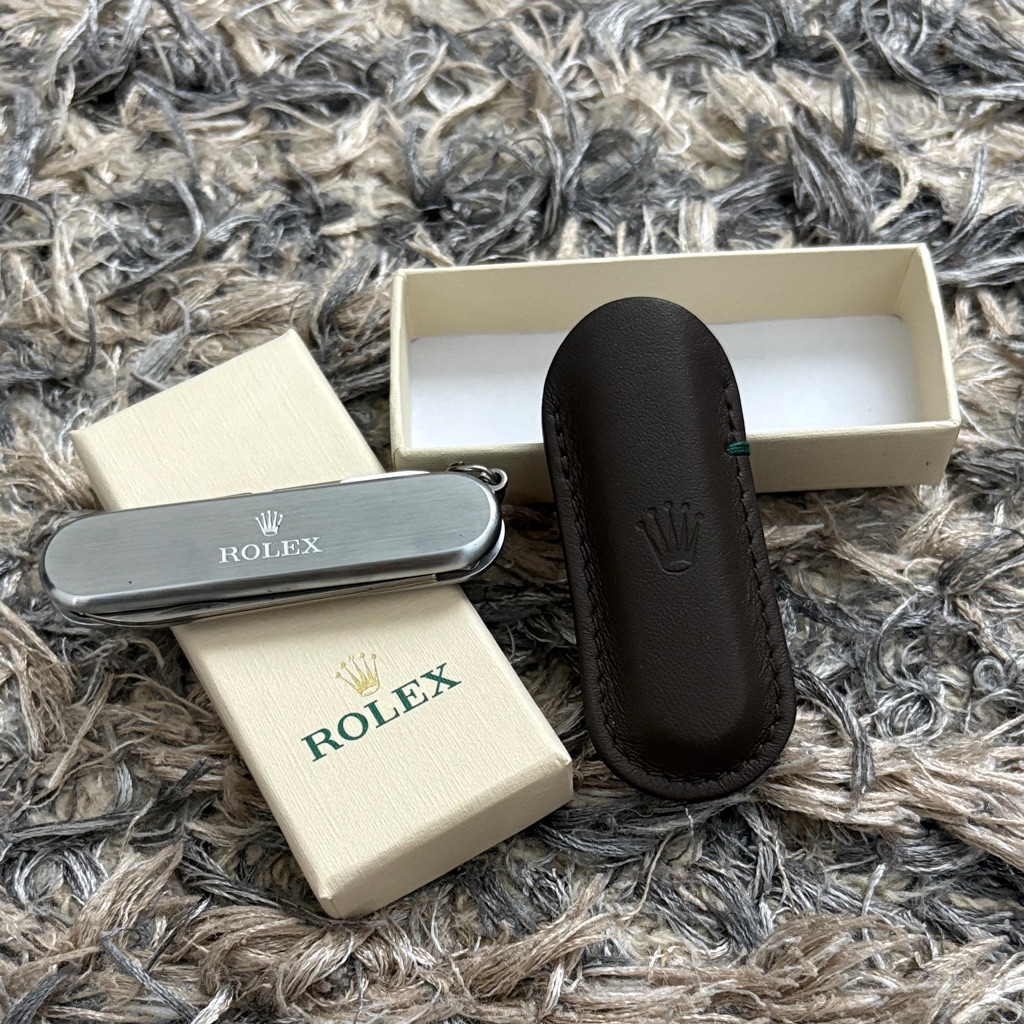 New Rolex Silver Pocket Tool In Brown Leather Case With Logo Engraved New Rolex Silver Pocket Tool In Brown Leather Case With Logo Engraved